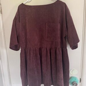 ASOS Burgundy Brown Corduroy Tunic with breast pocket.